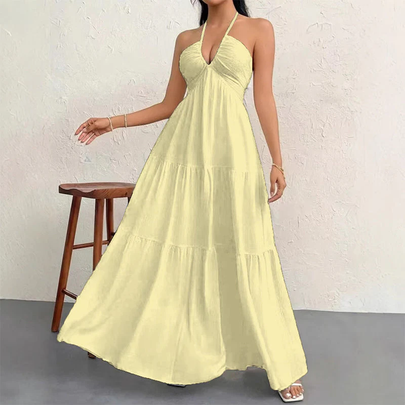 💘Valentijnsaanbieding: 50% Korting!👗Halternek Rugloze Gelaagde Maxi-Jurk – Bohemian Chic & Fladderend Comfortabel! - Image 12