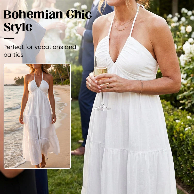💘Valentijnsaanbieding: 50% Korting!👗Halternek Rugloze Gelaagde Maxi-Jurk – Bohemian Chic & Fladderend Comfortabel! - Image 5