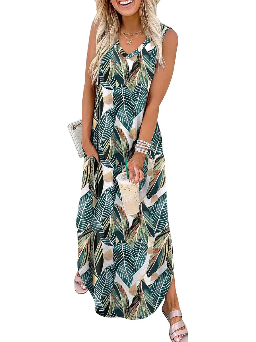 🎉Laatste dag promotie 50% KORTING💃2025 Zomer Boho Print V-hals Maxi-jurk met zakken - Image 13