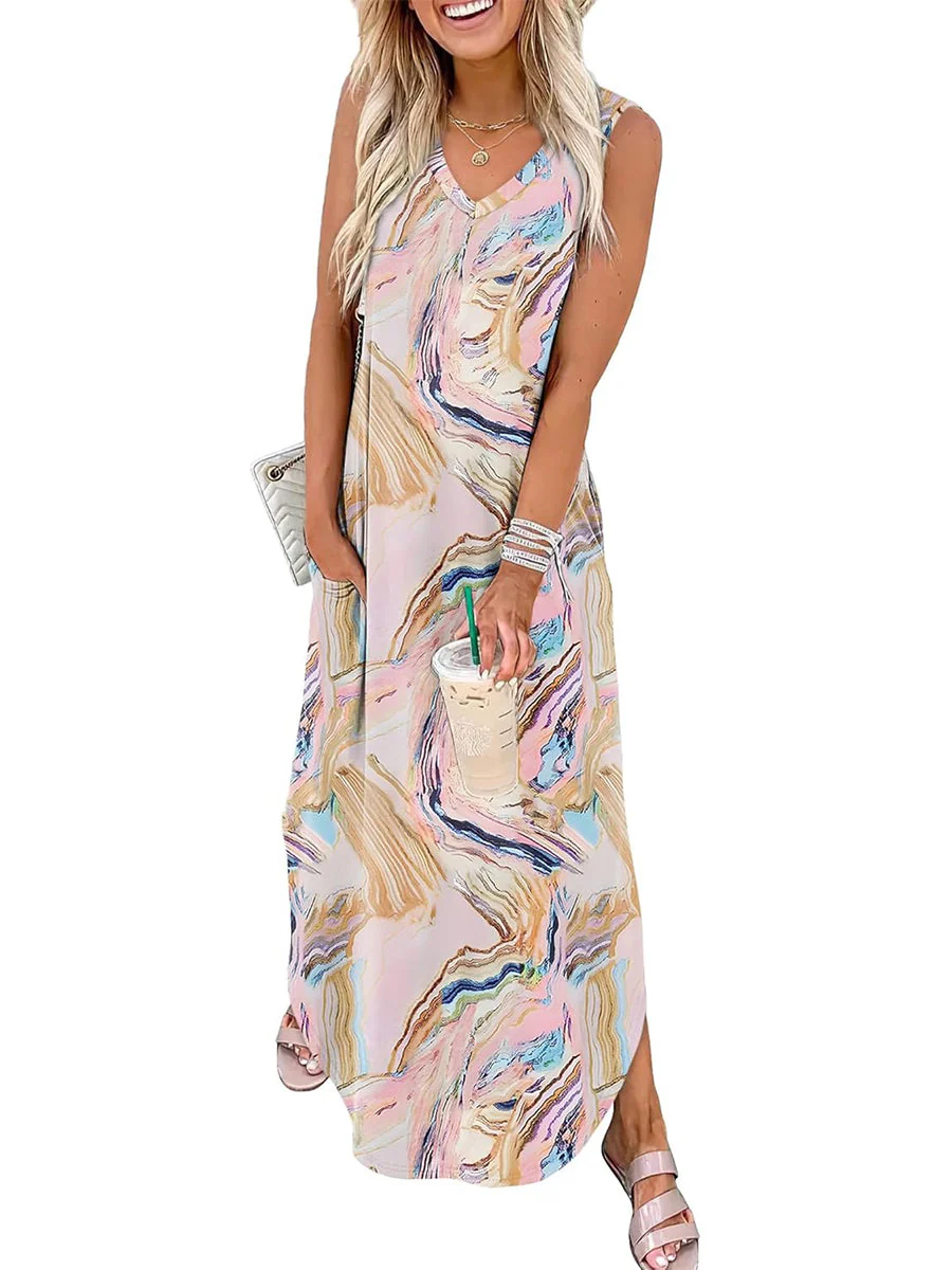 🎉Laatste dag promotie 50% KORTING💃2025 Zomer Boho Print V-hals Maxi-jurk met zakken - Image 18