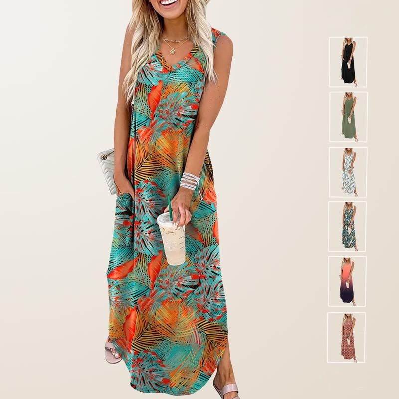 🎉Laatste dag promotie 50% KORTING💃2025 Zomer Boho Print V-hals Maxi-jurk met zakken - Image 2