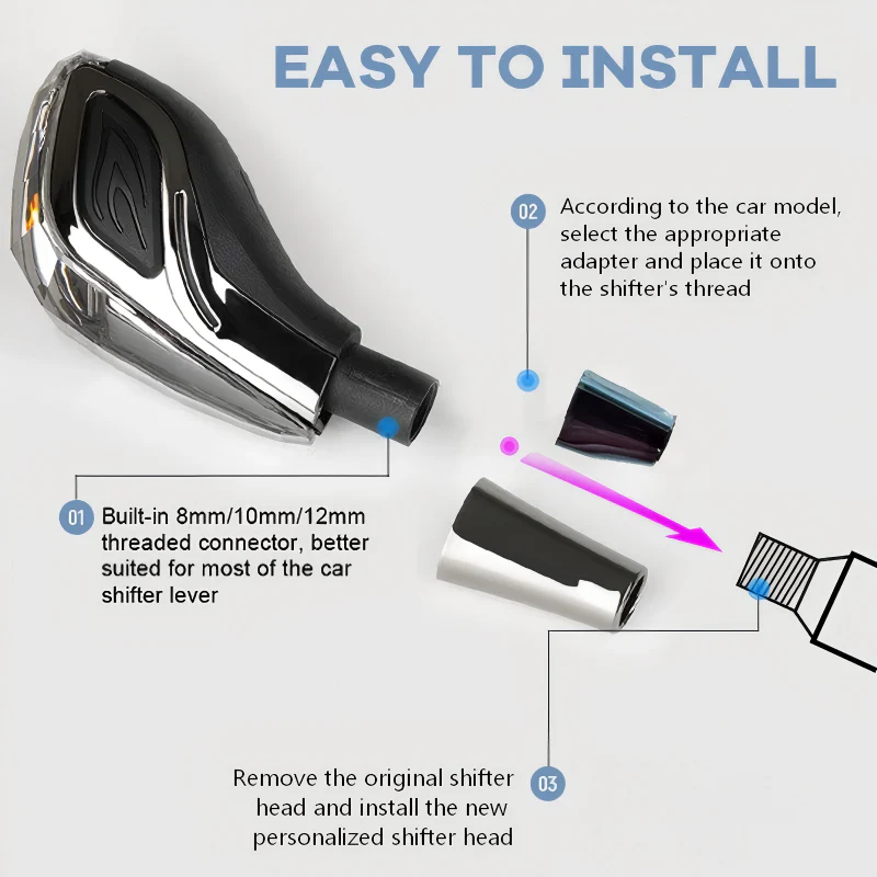🌞Fris De Lente In Met 50% Korting!🚗Universele Touch-Activated LED Kristal Versnellingspookknop – Modern Auto Interieur & Comfortabel Schakelen: Eenvoudig Te Installeren! - Image 7