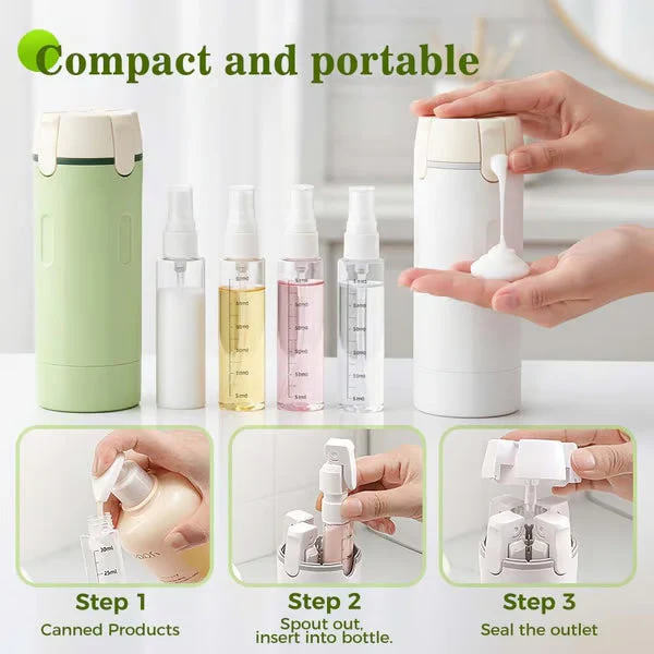 🌞Fris De Lente In Met 50% Korting!🧴4-in-1 Hervulbare Reisflessen Set – Lekvrij, Compact & Georganiseerd: Perfect Voor Reizen/Vakantie!