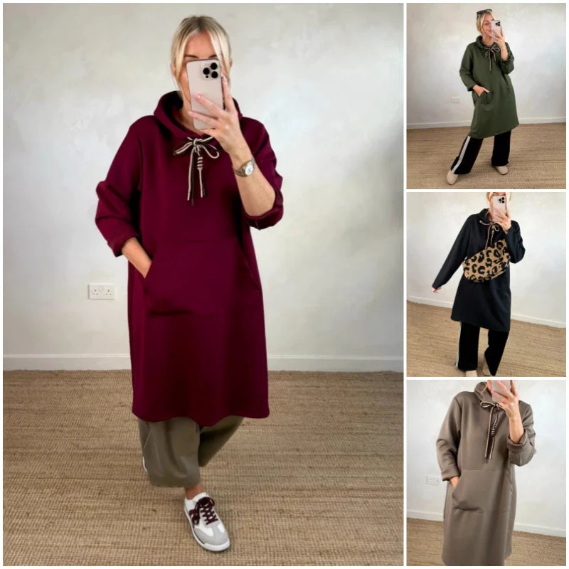 💃 Oversized Hoodiejurk met Zakken – Capuchon met Trekkoord & Veelzijdig voor Herfst/Winter! ✨