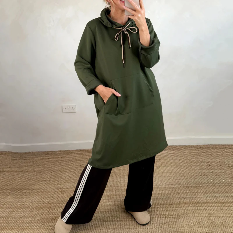 💃 Oversized Hoodiejurk met Zakken – Capuchon met Trekkoord & Veelzijdig voor Herfst/Winter! ✨ - Image 3