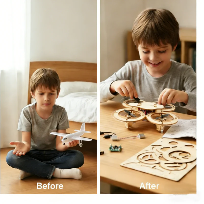 🎉Nieuwjaars Cadeau 50% KORTING!🛩️Kinderen DIY Houten Drone Bouwset: Beginner-Vriendelijk & Veilig – Bouw Je Eigen Drone Met STEM-Lerend! - Image 7