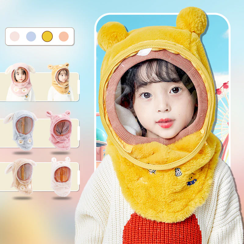 🐻🧣 Kinder Wintermuts met Afneembaar Winddicht Masker – Schattige Beertjesoren, Warm Kunstmatig Konijnenbont & Multifunctioneel Voor Koude Dagen!