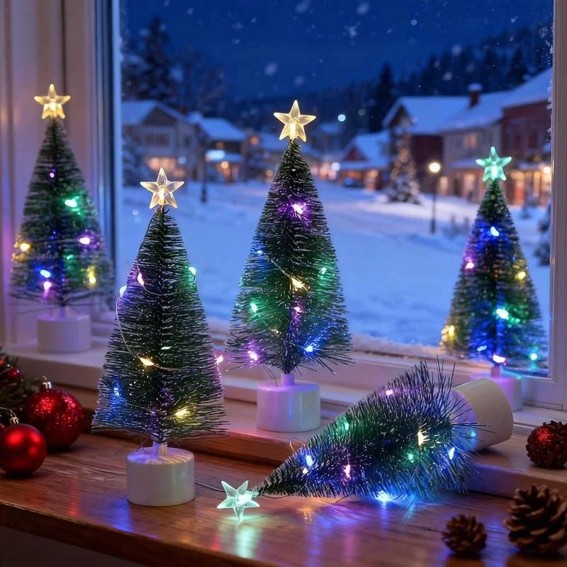 ✨ LED Mini Kerstboom Met Ster – Meerkleurige Lichten, Draadloos & Compact (Direct Kerstsfeer Op Tafel!)