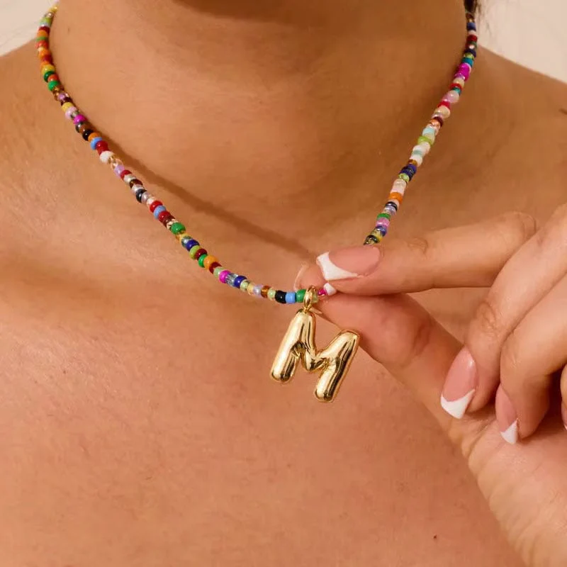 💜LAST DAY PROMOTION - 50%OFF💜 Letter Beaded Necklace for Women🔤A-Z - Image 9