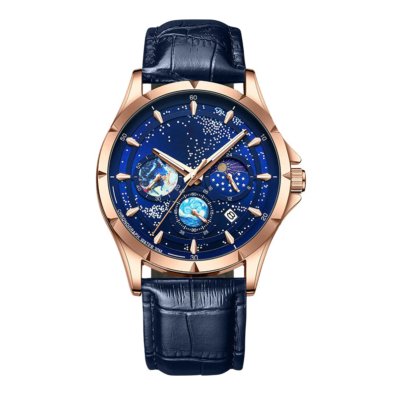 🎄Kerstdeal ALTIJD 50% KORTING!🌌 Herenhorloge Luminous Starry Sky: Kosmische Sterrenhemel Dial – Nachtlicht + Chronograaf voor Styl & Praktischheid Op Je Pols! ⌚ - Image 11