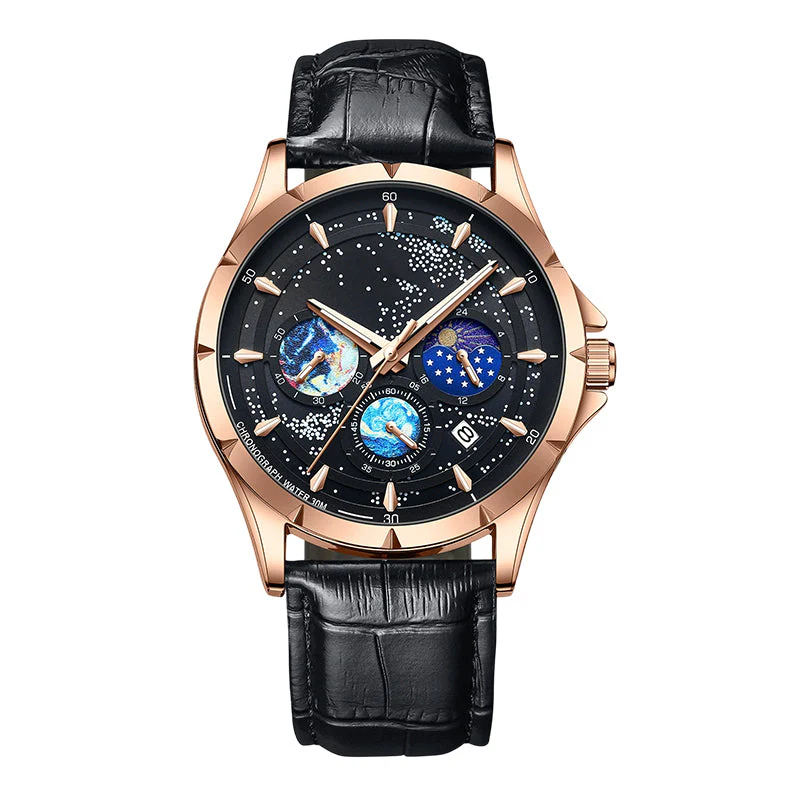 🎄Kerstdeal ALTIJD 50% KORTING!🌌 Herenhorloge Luminous Starry Sky: Kosmische Sterrenhemel Dial – Nachtlicht + Chronograaf voor Styl & Praktischheid Op Je Pols! ⌚ - Image 12