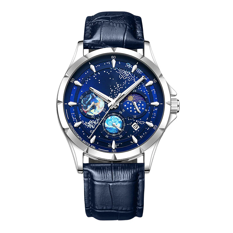 🎄Kerstdeal ALTIJD 50% KORTING!🌌 Herenhorloge Luminous Starry Sky: Kosmische Sterrenhemel Dial – Nachtlicht + Chronograaf voor Styl & Praktischheid Op Je Pols! ⌚ - Image 2