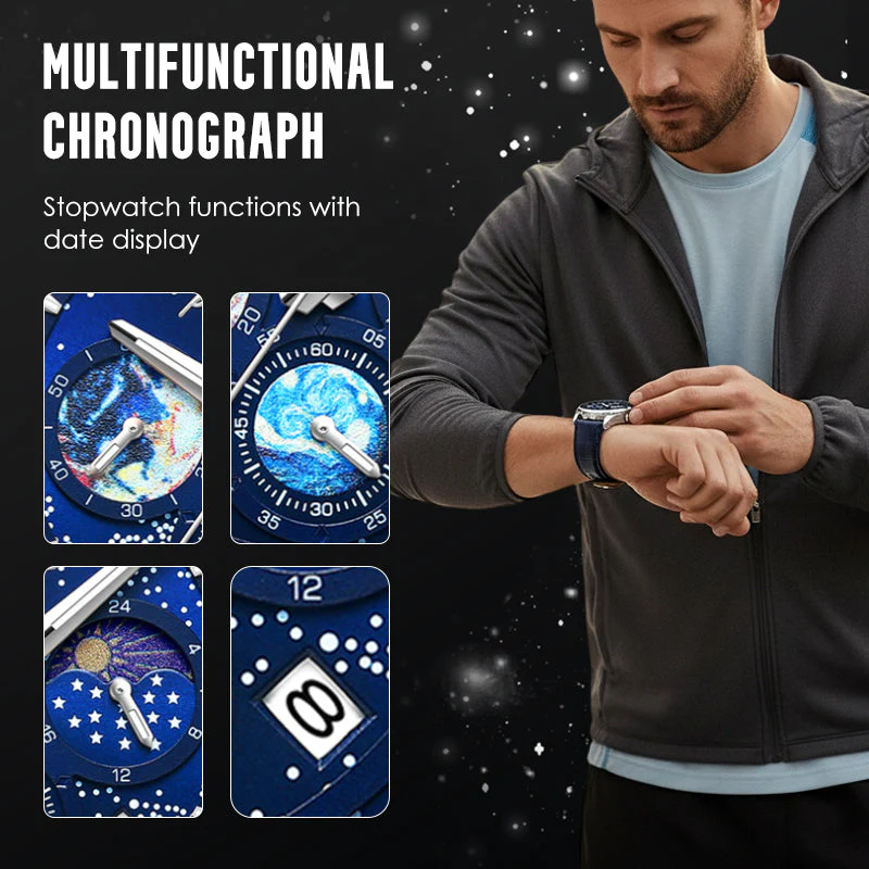 🎄Kerstdeal ALTIJD 50% KORTING!🌌 Herenhorloge Luminous Starry Sky: Kosmische Sterrenhemel Dial – Nachtlicht + Chronograaf voor Styl & Praktischheid Op Je Pols! ⌚ - Image 3