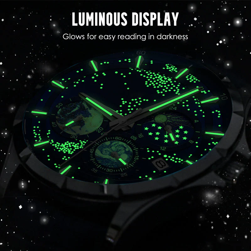 🎄Kerstdeal ALTIJD 50% KORTING!🌌 Herenhorloge Luminous Starry Sky: Kosmische Sterrenhemel Dial – Nachtlicht + Chronograaf voor Styl & Praktischheid Op Je Pols! ⌚ - Image 4