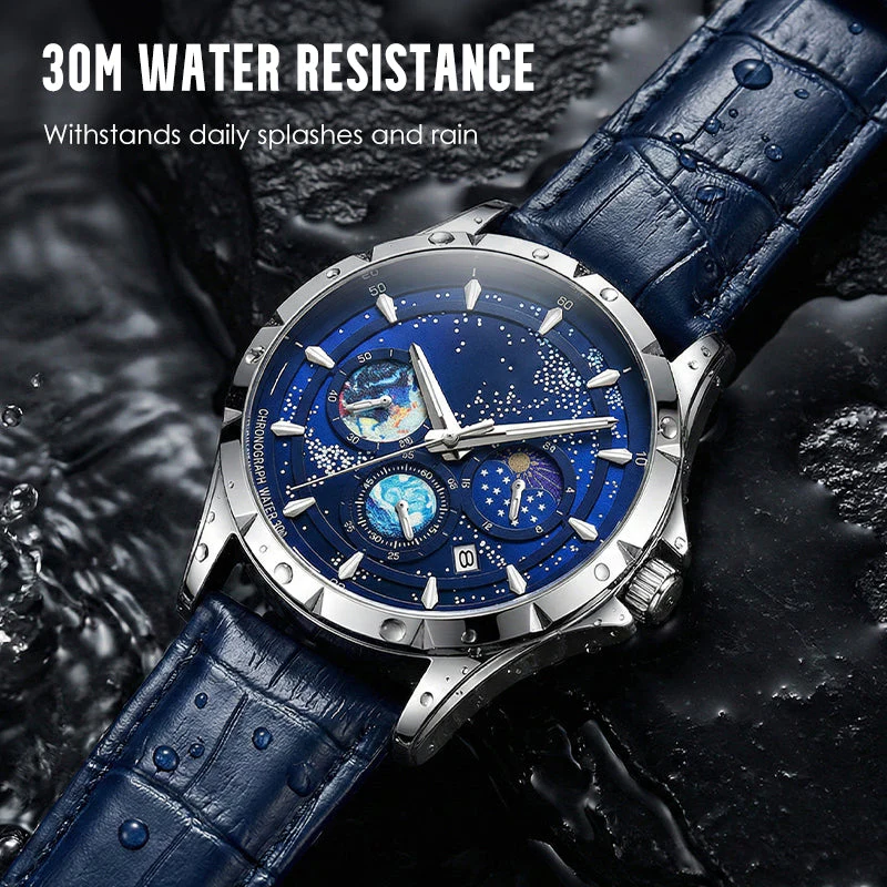 🎄Kerstdeal ALTIJD 50% KORTING!🌌 Herenhorloge Luminous Starry Sky: Kosmische Sterrenhemel Dial – Nachtlicht + Chronograaf voor Styl & Praktischheid Op Je Pols! ⌚ - Image 5