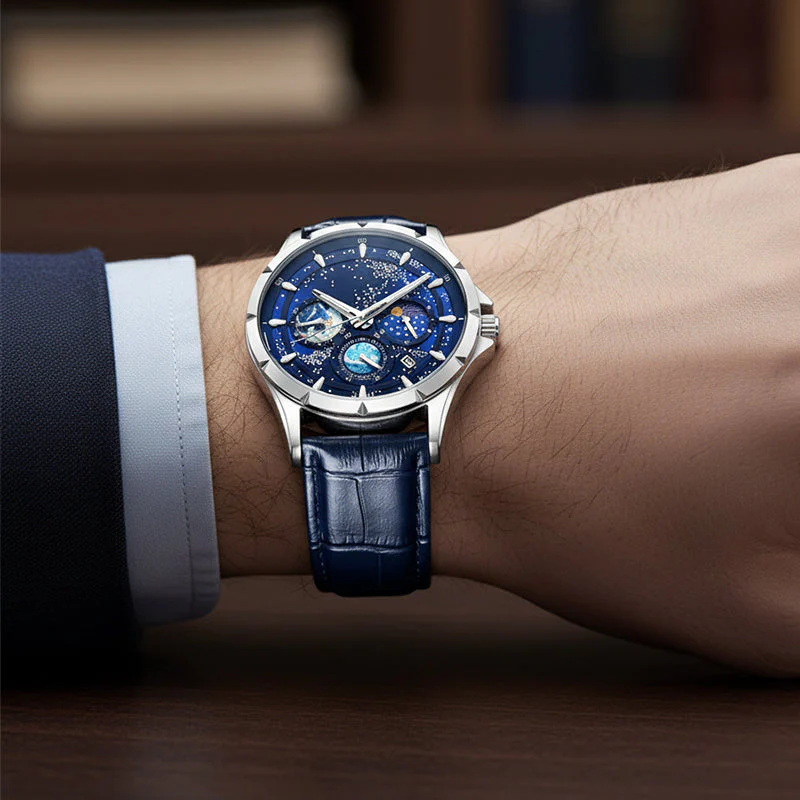 🎄Kerstdeal ALTIJD 50% KORTING!🌌 Herenhorloge Luminous Starry Sky: Kosmische Sterrenhemel Dial – Nachtlicht + Chronograaf voor Styl & Praktischheid Op Je Pols! ⌚ - Image 9