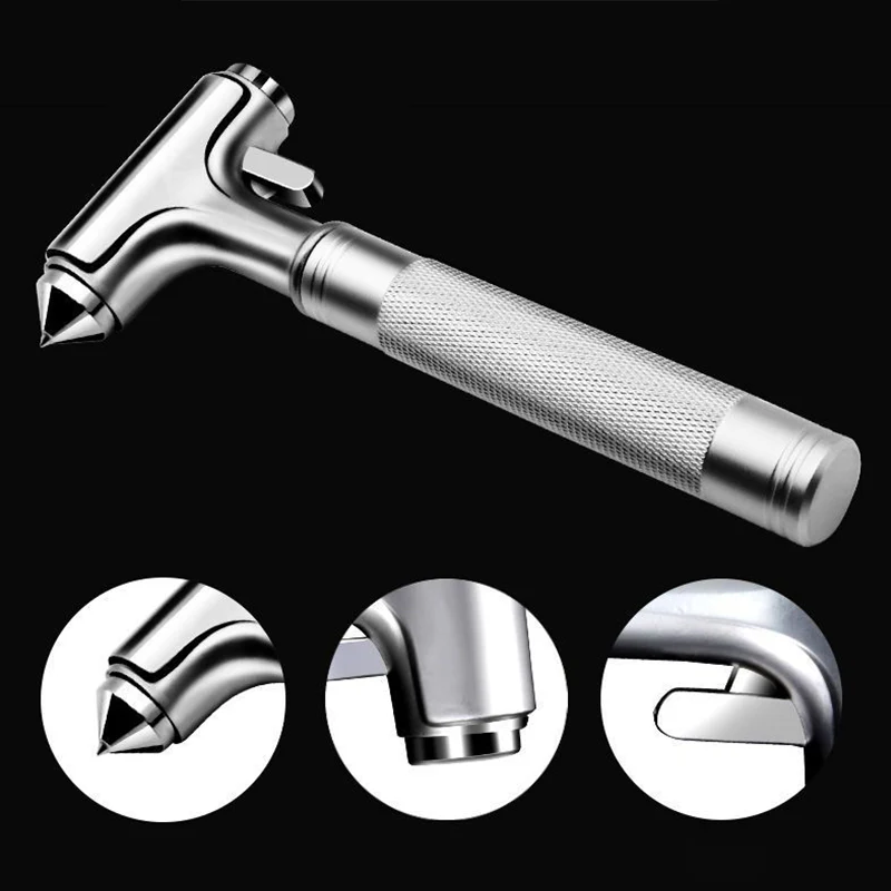 🚗🔨 3-in-1 Metalen Autoveiligheidshamer – Ruitenbreker + Gordelsnijder + Hamer, Duurzaam Metaal & Compact!