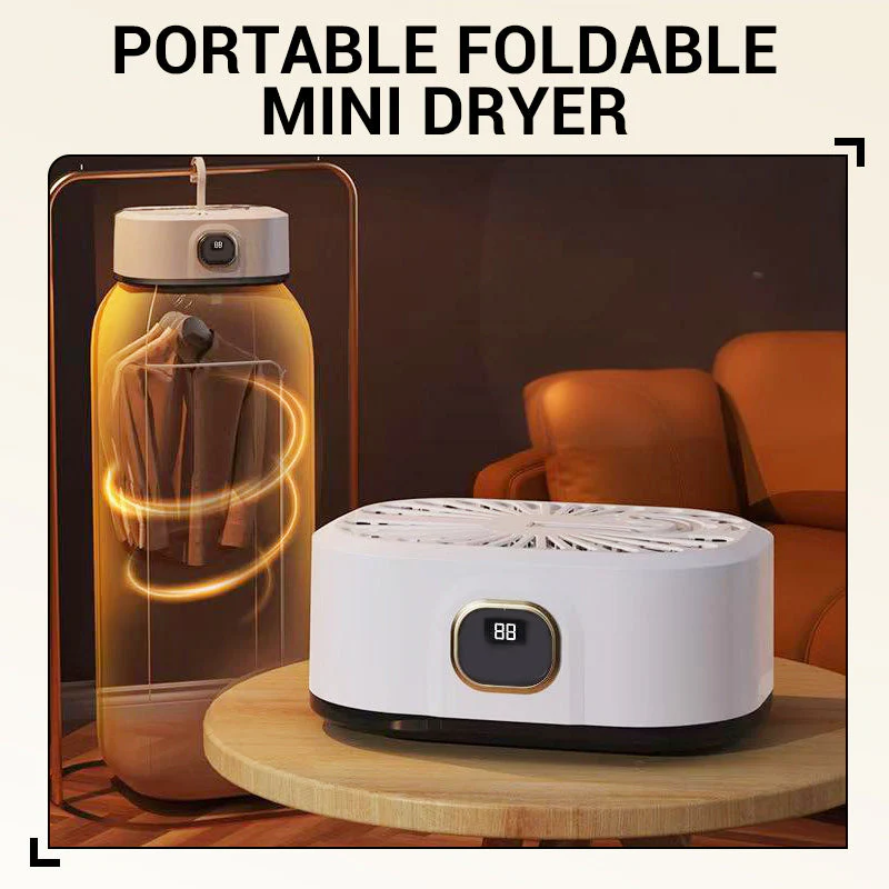 📦☀️ Draagbare Opvouwbare Mini Droger – 360° Hete Lucht Drogen, Grote Capaciteit & Reinigende Kracht(Perfect voor Reizen & Appartementen!)