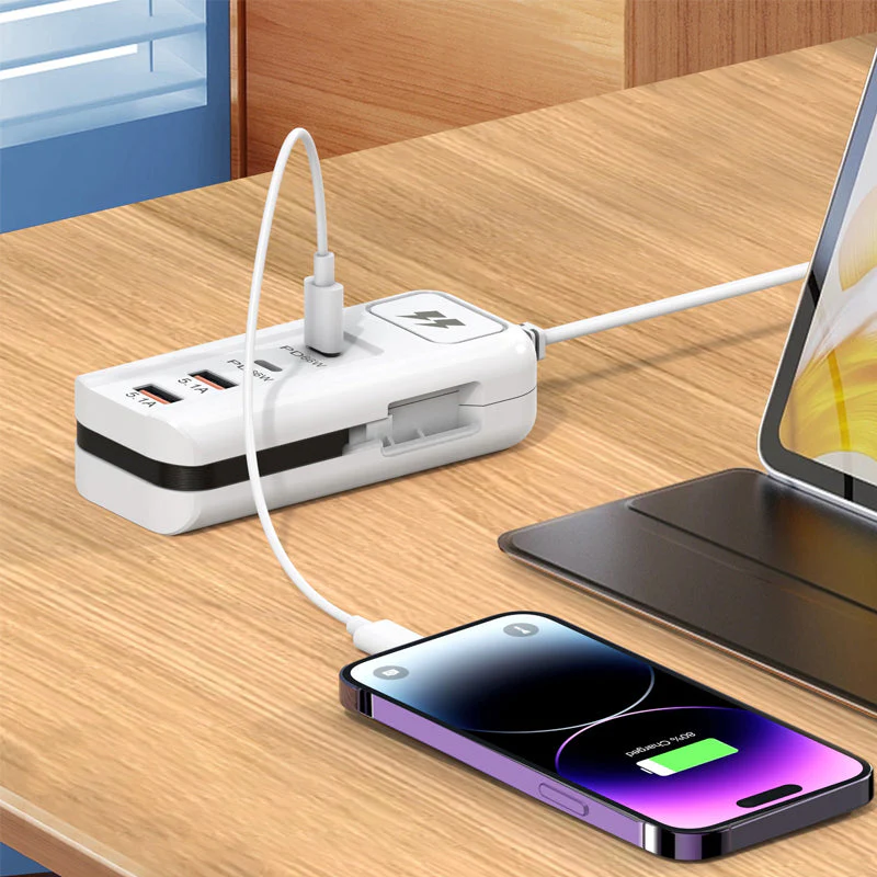 🎄Kerstdeal ALTIJD 50% KORTING!⚡ 66W Multifunctioneel Snellaadstopcontact (2PD+2USB): Ingebouwde Type-C Kabel + UK/EU/US Plug – Veilig & Compact！ - Image 2