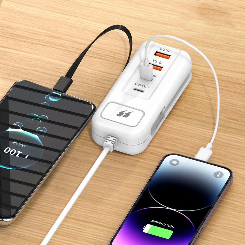 🎄Kerstdeal ALTIJD 50% KORTING!⚡ 66W Multifunctioneel Snellaadstopcontact (2PD+2USB): Ingebouwde Type-C Kabel + UK/EU/US Plug – Veilig & Compact！ - Image 3