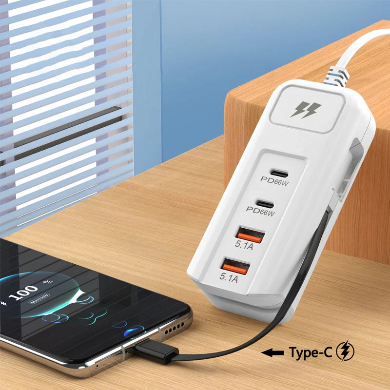 🎄Kerstdeal ALTIJD 50% KORTING!⚡ 66W Multifunctioneel Snellaadstopcontact (2PD+2USB): Ingebouwde Type-C Kabel + UK/EU/US Plug – Veilig & Compact！ - Image 4