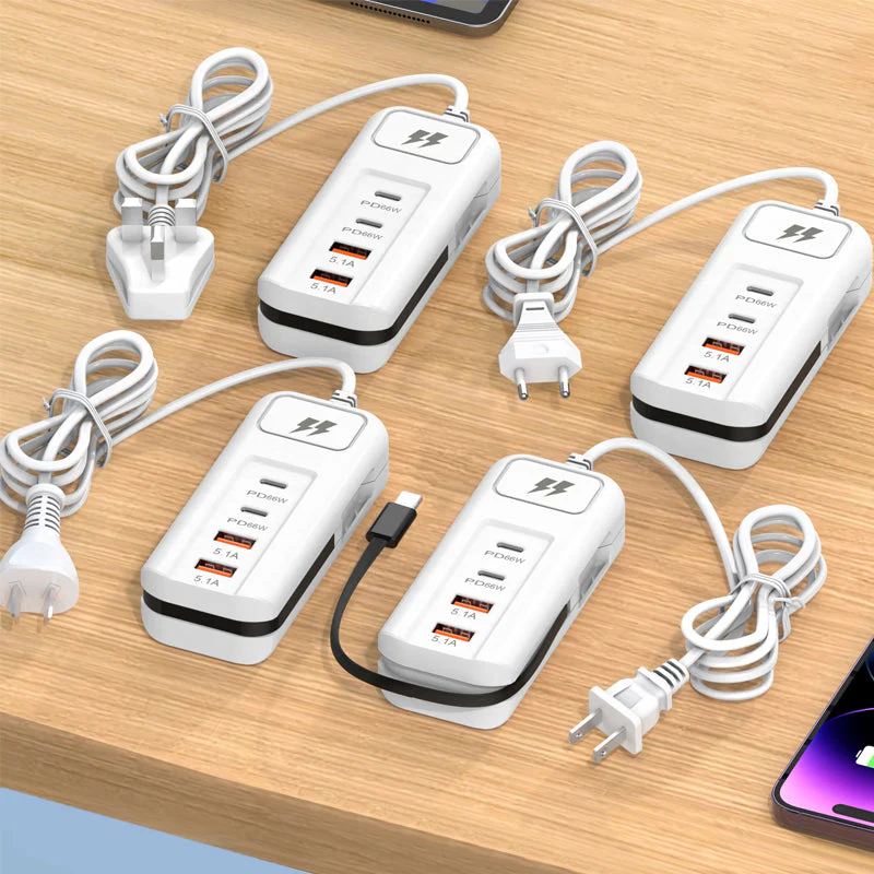 🎄Kerstdeal ALTIJD 50% KORTING!⚡ 66W Multifunctioneel Snellaadstopcontact (2PD+2USB): Ingebouwde Type-C Kabel + UK/EU/US Plug – Veilig & Compact！ - Image 5
