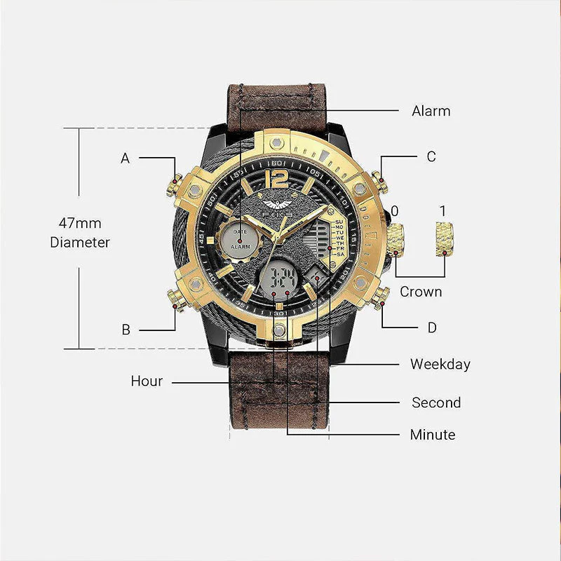 🎄Kerstdeal ALTIJD 50% KORTING!✨ Multifunctioneel Herenhorloge (Dubbel Display) – 3ATM Waterdicht, Quartz & Sportief (Perfect SinterklaasCadeau voor Moderne Mannen!) - Image 5