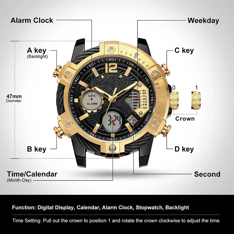🎄Kerstdeal ALTIJD 50% KORTING!✨ Multifunctioneel Herenhorloge (Dubbel Display) – 3ATM Waterdicht, Quartz & Sportief (Perfect SinterklaasCadeau voor Moderne Mannen!) - Image 8