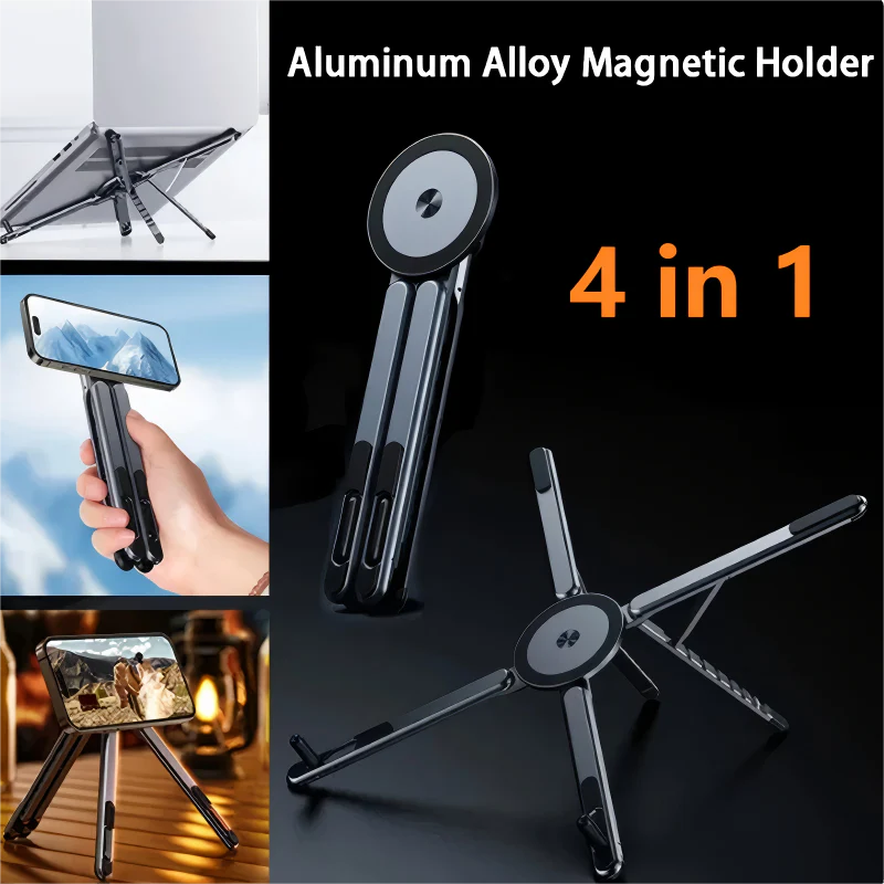 🎉Nieuwjaars Cadeau 50% KORTING!📱4-in-1 Multifunctionele Magnetische Apparaatstandaard: Aluminiumlegering – Draagbaar, Verstelbaar & Stabiel Voor Telefoon/Tablet/Laptop!