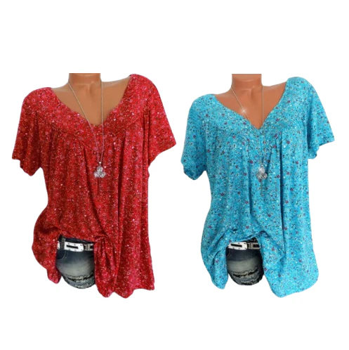 🌞Fris De Lente In Met 50% Korting!🌸 Dames korte mouwen blouse met voorjaarsbloemenprint: V-hals & losvallende pasvorm – Ademend, kreukvrij & flatteus voor lente & zomer - Image 10
