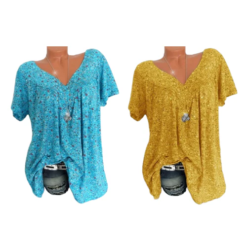 🌞Fris De Lente In Met 50% Korting!🌸 Dames korte mouwen blouse met voorjaarsbloemenprint: V-hals & losvallende pasvorm – Ademend, kreukvrij & flatteus voor lente & zomer - Image 11