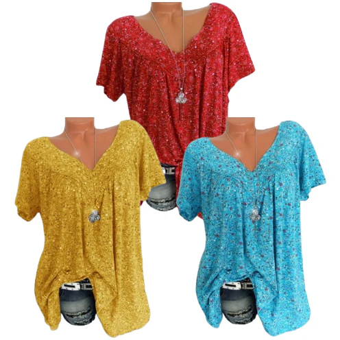 🌞Fris De Lente In Met 50% Korting!🌸 Dames korte mouwen blouse met voorjaarsbloemenprint: V-hals & losvallende pasvorm – Ademend, kreukvrij & flatteus voor lente & zomer - Image 12
