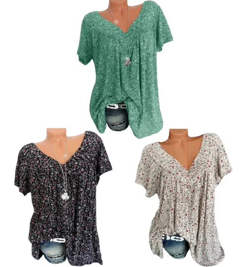 🌞Fris De Lente In Met 50% Korting!🌸 Dames korte mouwen blouse met voorjaarsbloemenprint: V-hals & losvallende pasvorm – Ademend, kreukvrij & flatteus voor lente & zomer - Image 13