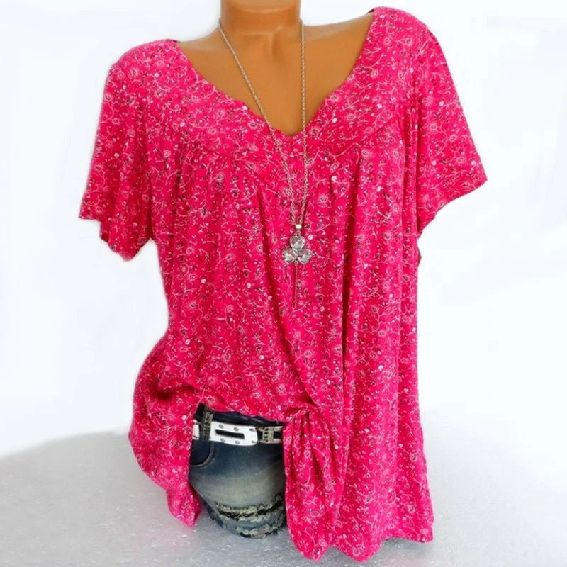 🌞Fris De Lente In Met 50% Korting!🌸 Dames korte mouwen blouse met voorjaarsbloemenprint: V-hals & losvallende pasvorm – Ademend, kreukvrij & flatteus voor lente & zomer - Image 6