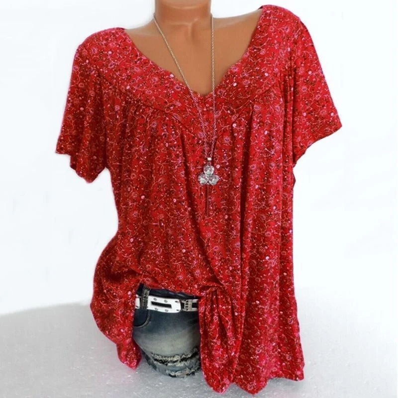 🌞Fris De Lente In Met 50% Korting!🌸 Dames korte mouwen blouse met voorjaarsbloemenprint: V-hals & losvallende pasvorm – Ademend, kreukvrij & flatteus voor lente & zomer - Image 7
