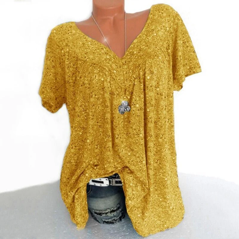 🌞Fris De Lente In Met 50% Korting!🌸 Dames korte mouwen blouse met voorjaarsbloemenprint: V-hals & losvallende pasvorm – Ademend, kreukvrij & flatteus voor lente & zomer - Image 8