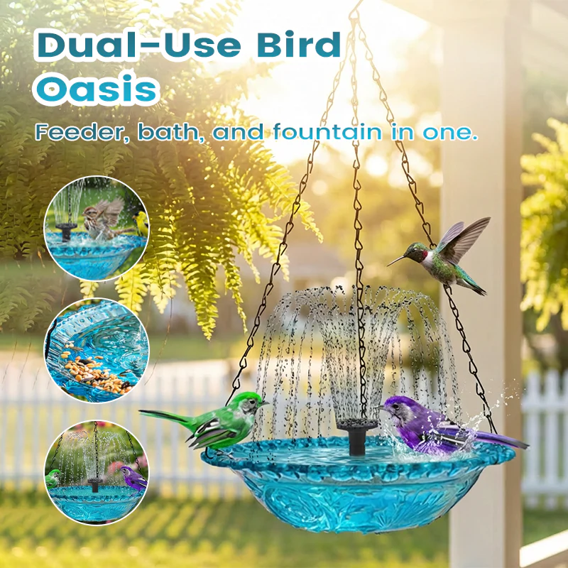 🌞Fris De Lente In Met 50% Korting!🐦Hangende Vogelbad & Voederbak met Fontein – Trekt Vogels naar je Tuin & Verfraait je Buitenruimte! - Image 2