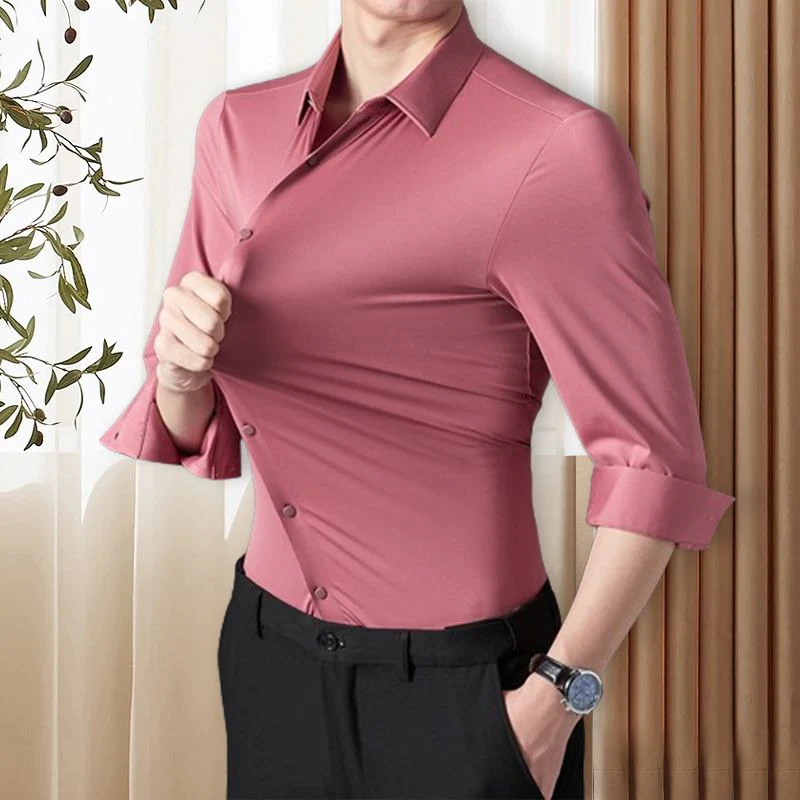🌞Fris De Lente In Met 50% Korting!👔Herenoverhemd Slim Fit | Hoge Elasticiteit & Kreukherstellend | Stoomvrij Onderhoud | Ademend Nylon-Spandex Mix - Image 12