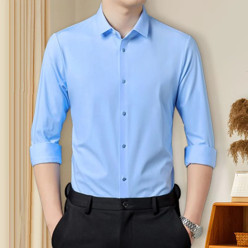 🌞Fris De Lente In Met 50% Korting!👔Herenoverhemd Slim Fit | Hoge Elasticiteit & Kreukherstellend | Stoomvrij Onderhoud | Ademend Nylon-Spandex Mix - Image 4