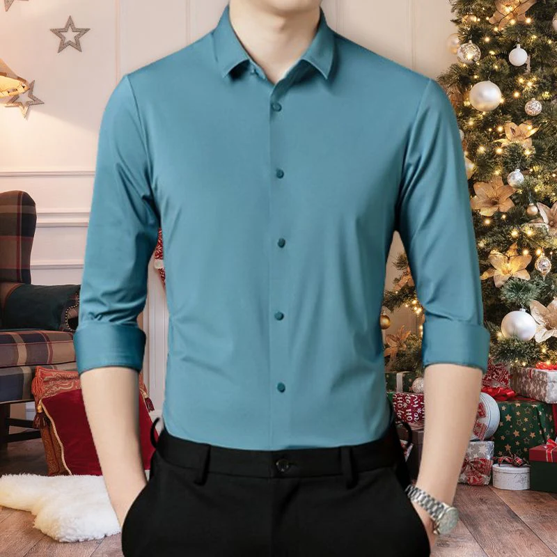 🌞Fris De Lente In Met 50% Korting!👔Herenoverhemd Slim Fit | Hoge Elasticiteit & Kreukherstellend | Stoomvrij Onderhoud | Ademend Nylon-Spandex Mix - Image 7