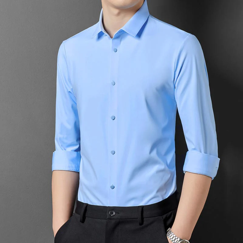 🌞Fris De Lente In Met 50% Korting!👔Herenoverhemd Slim Fit | Hoge Elasticiteit & Kreukherstellend | Stoomvrij Onderhoud | Ademend Nylon-Spandex Mix - Image 9