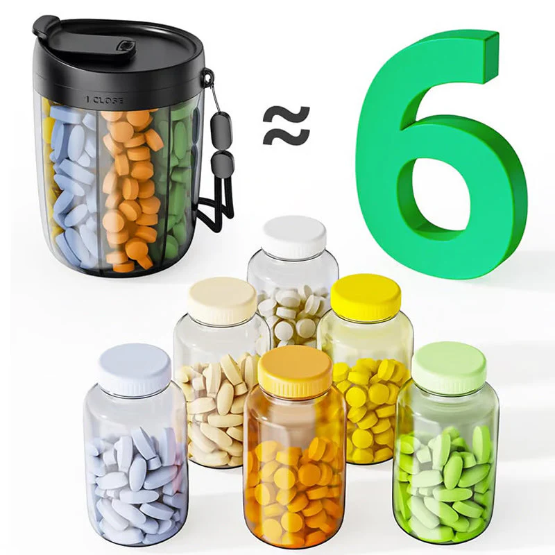Pillendispenserfles met 6 compartimenten