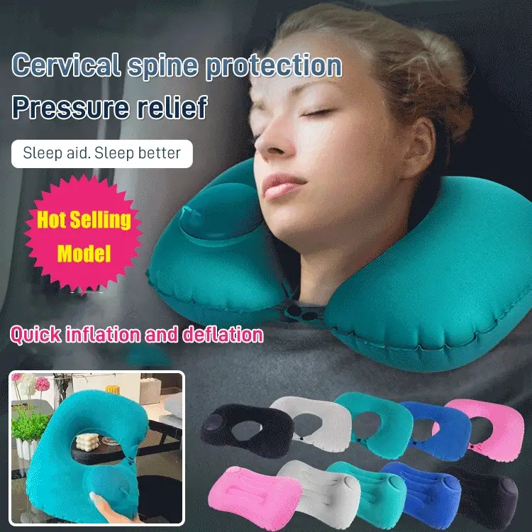 🎉Nieuwjaars Cadeau 50% KORTING!🚄Opblaasbaar U-vormig Reiskussen (Pers Type) - Ingesloten Pomp (30s Opblazen) + Compact Draagbaar: Comfortabel Tijdens Trein/Autoreizen! - Image 14