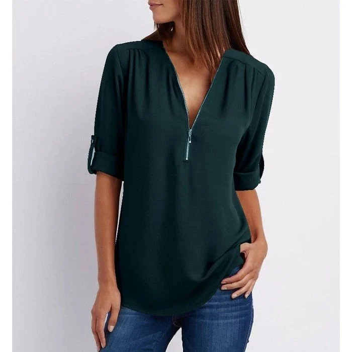 Blouses met losse 3/4 mouwen en ritssluiting in plus size - Image 11