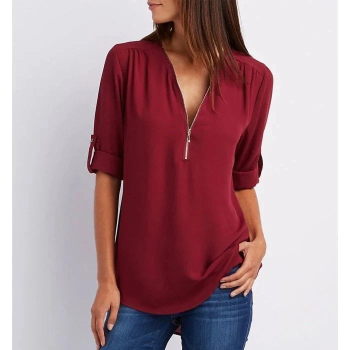 Blouses met losse 3/4 mouwen en ritssluiting in plus size - Image 12
