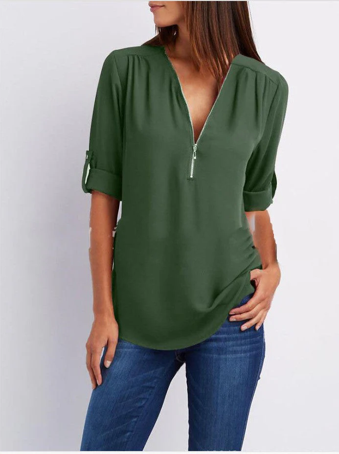 Blouses met losse 3/4 mouwen en ritssluiting in plus size - Image 13