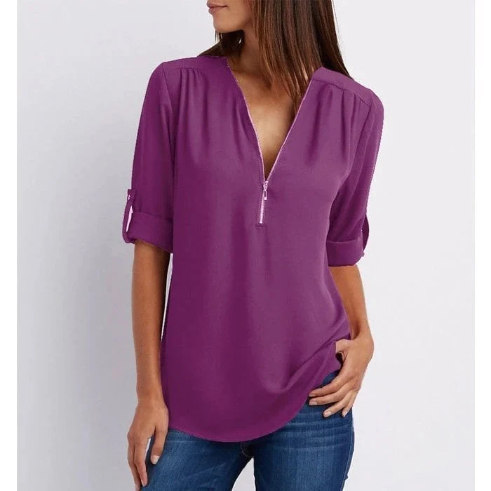 Blouses met losse 3/4 mouwen en ritssluiting in plus size - Image 5