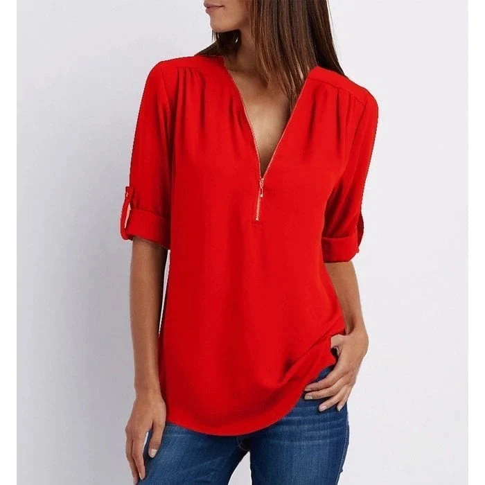 Blouses met losse 3/4 mouwen en ritssluiting in plus size - Image 6