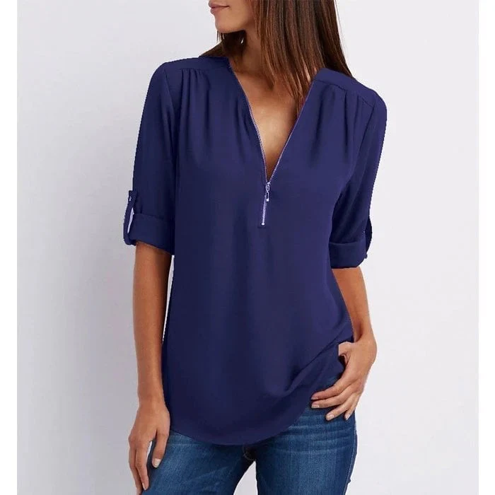 Blouses met losse 3/4 mouwen en ritssluiting in plus size - Image 8