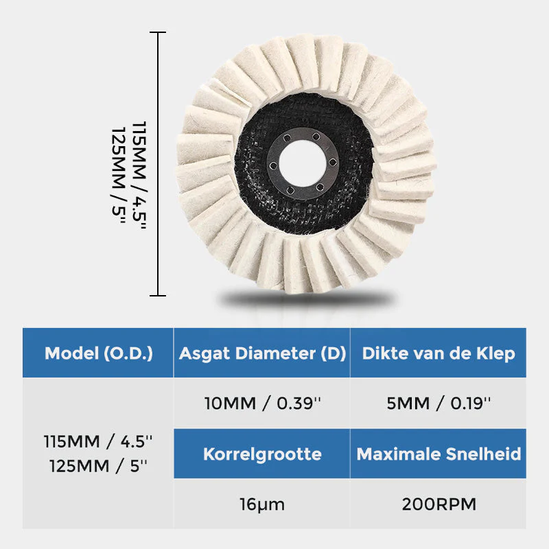 🎉Nieuwjaars Cadeau 50% KORTING!🪚Vilten Polijstschijf Met Klep - Hoogwaardig Wol (115/125mm) & Hoogglans Effect: Voor Metaal, Hout & Autowerk! - Image 8